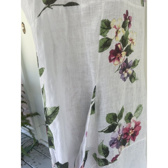 VANSA White Linen Floral Relaxed Langenlook Dress Made in Italy Petite Small - Picture 14 of 16